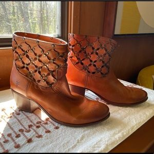 Brown Frye laser cut studded ankle boot